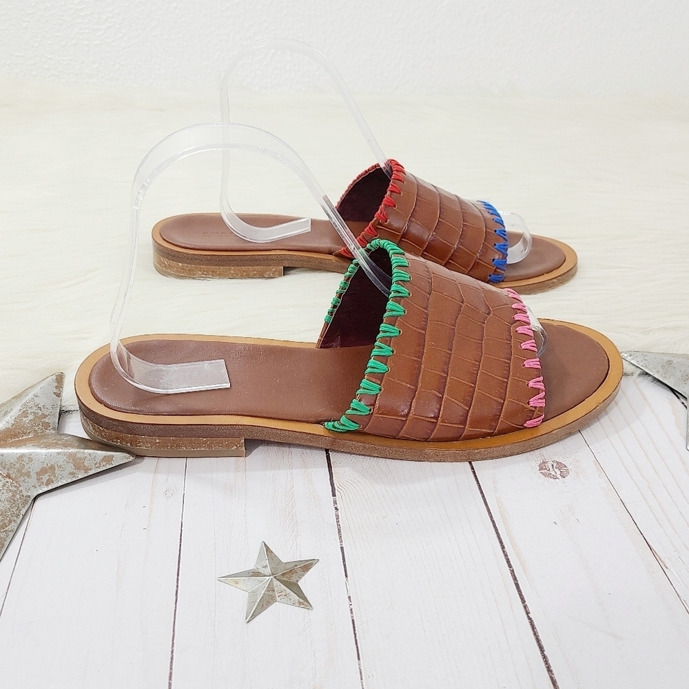 Staud Genie Sandals Mismatched Brown Croc Leather Slides Color women's size 40 - Picture 5 of 7